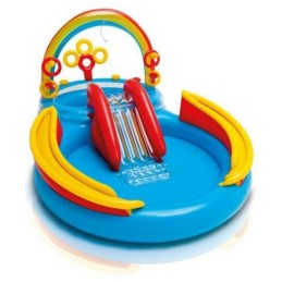 Vaivorykštinis baseinas su pripučiama čiuožykla dėžėje