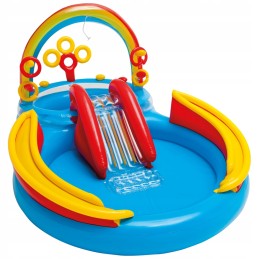 Vaivorykštinis baseinas su pripučiama čiuožykla dėžėje