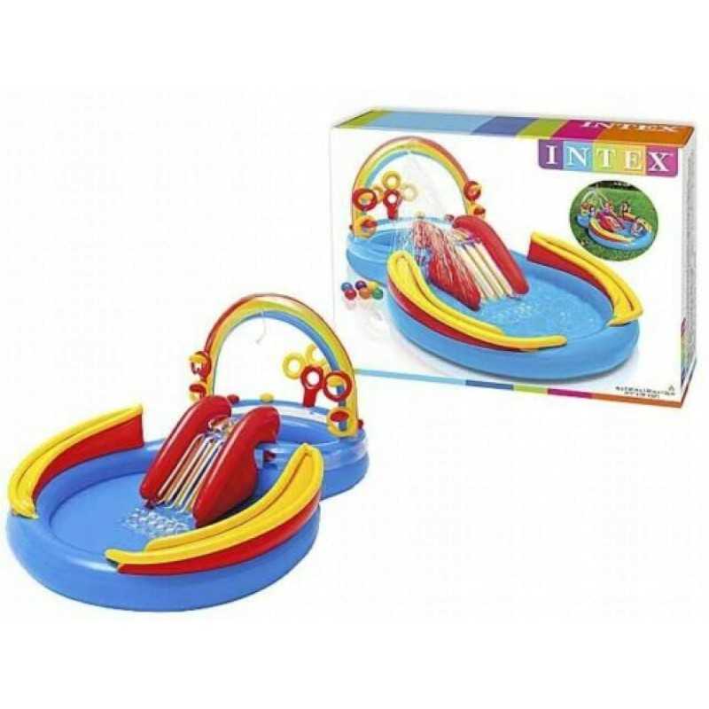 Vaivorykštinis baseinas su pripučiama čiuožykla 297 x 193 x 135 cm