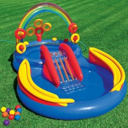 Vaivorykštinis baseinas su pripučiama čiuožykla 297 x 193 x 135 cm