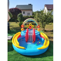 Vaivorykštinis baseinas su pripučiama čiuožykla 297 x 193 x 135 cm