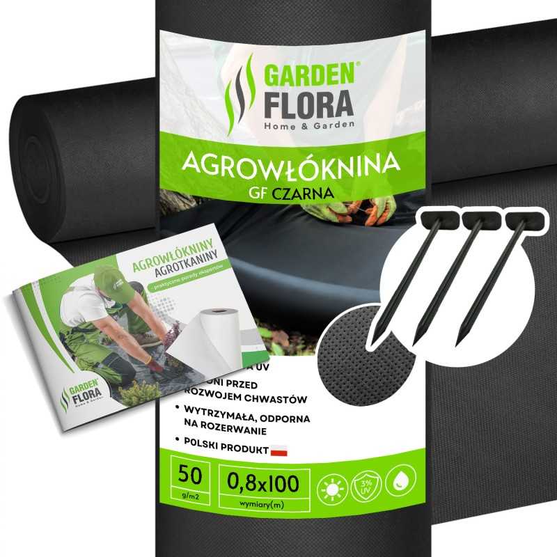 Agrotekstilė GF juoda 0,8x100m50g + smeigtukų komplektas
