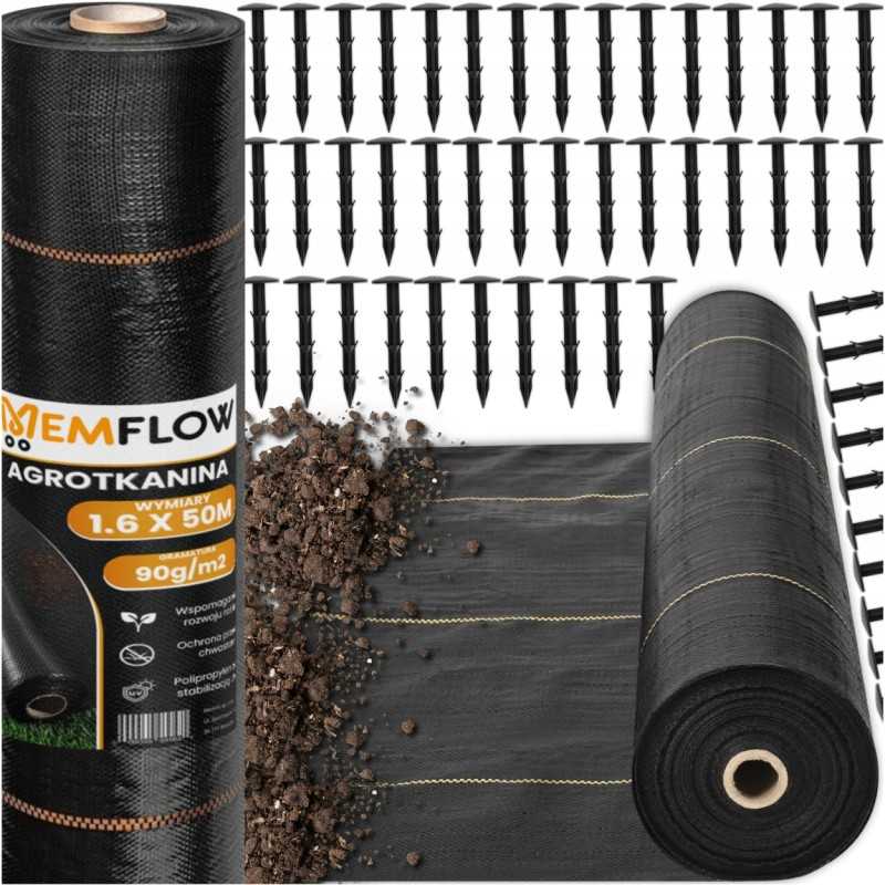 Agrotkanina agrotekstilė 1,6x50m nuo piktžolių juoda 90g UV 3% + 50x inkarai