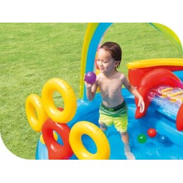 ??apvalus pripučiamas baseinas intex 297x193 cm vandens žaidimų aikštelė vaivorykštės čiuožykla??