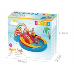 ??apvalus pripučiamas baseinas intex 297x193 cm vandens žaidimų aikštelė vaivorykštės čiuožykla??