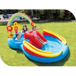 ??apvalus pripučiamas baseinas intex 297x193 cm vandens žaidimų aikštelė vaivorykštės čiuožykla??