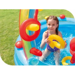 ??apvalus pripučiamas baseinas intex 297x193 cm vandens žaidimų aikštelė vaivorykštės čiuožykla??