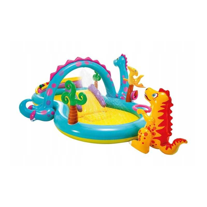 Pripučiamas baseinas, žaidimų aikštelė, čiuožykla su dinozaurais