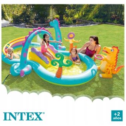 Pripučiamas baseinas, žaidimų aikštelė, čiuožykla su dinozaurais