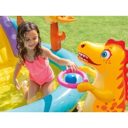 Pripučiamas baseinas, žaidimų aikštelė, čiuožykla su dinozaurais
