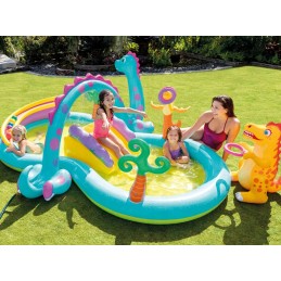 Pripučiamas baseinas, žaidimų aikštelė, čiuožykla su dinozaurais