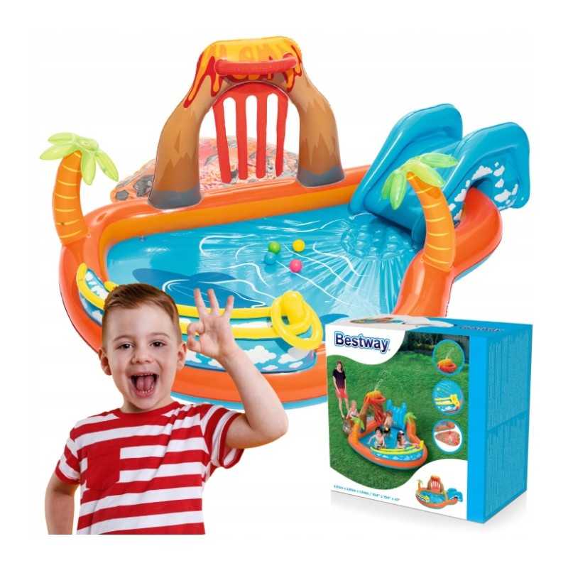 Vandens baseinas, žaidimų aikštelė, lavos ugnikalnis, baseinas vaikams, čiuožykla, priedai