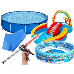 Klijai PVC baseinų remontui, sausi, šlapi, dideli, pontonams, 50cm x 27cm