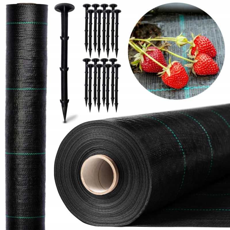 Juoda agrotekstilė 70g 1,1 x 50 m + smeigtukai