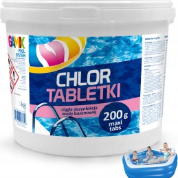 Chloro tabletės baseinui chemikalai 5kg gamix 25vnt x 200g maxi tabs