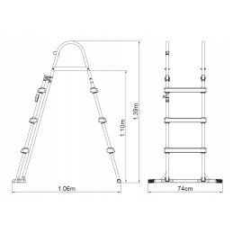 Dvipusės baseino kopėčios, 107 cm