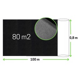 Agrotekstilė, juodas sodo neaustinis audinys nuo piktžolių, 50g UV, 0,8x100 m + kaiščiai