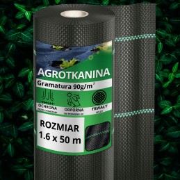 Nuo piktžolių agrotekstilė agrotekstilė 90g juoda 1,6x50m UV 3% + kaiščiai
