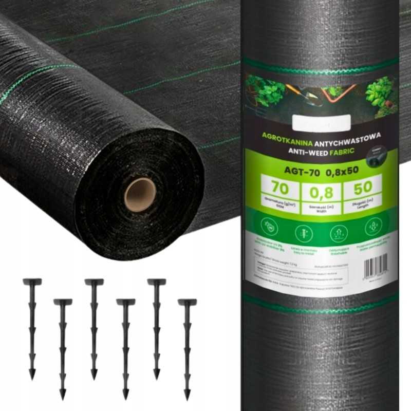 ⭐Agrotekstilė agrotekstilės piktžolės 70g juodas kilimėlis 0,8x50m UV 3% tvirti inkarai⭐