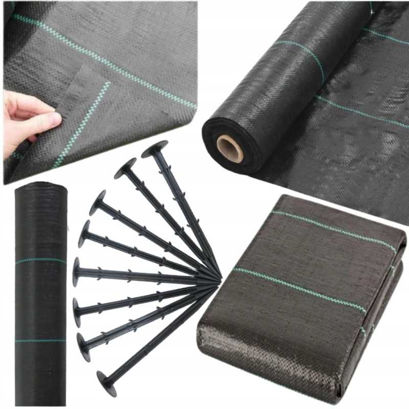 Stiprus nuo piktžolių kilimėlio agrotekstilė 1,1x50 m nemokamai 50 vnt inkarų + pirštinės - laikina akcija