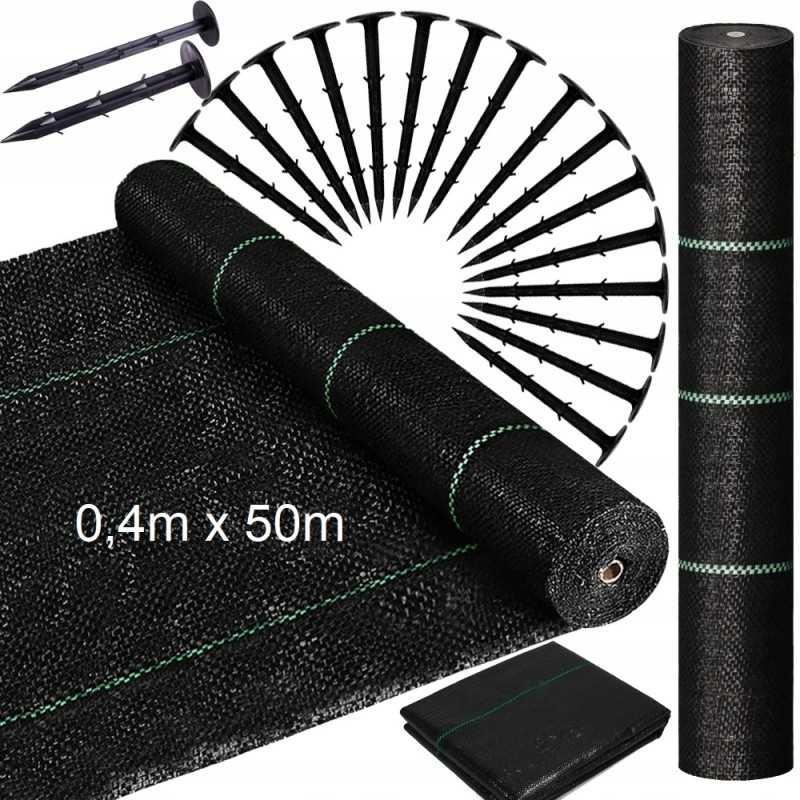 Stipri agrotekstilė / agrotekstilė piktžolėms 90g/m2, kilimėlis nuo piktžolių 0,4x50 + smeigtukai 50 vnt.