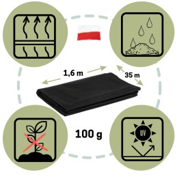 Agrotekstilės storas, kvėpuojantis sodo kilimėlis nuo piktžolių 100g 1,6x35 m