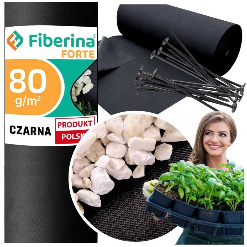 Stora agrotekstilė black fiberina forte premium 0,5x100m 80g Lenkija + smeigtukai 50 vnt.