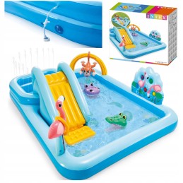 Stačiakampio formos pripučiamas baseinas vaikams žaidimų aikštelėje 257x216 čiuožyklų komplektas