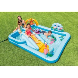 Stačiakampio formos pripučiamas baseinas vaikams žaidimų aikštelėje 257x216 čiuožyklų komplektas
