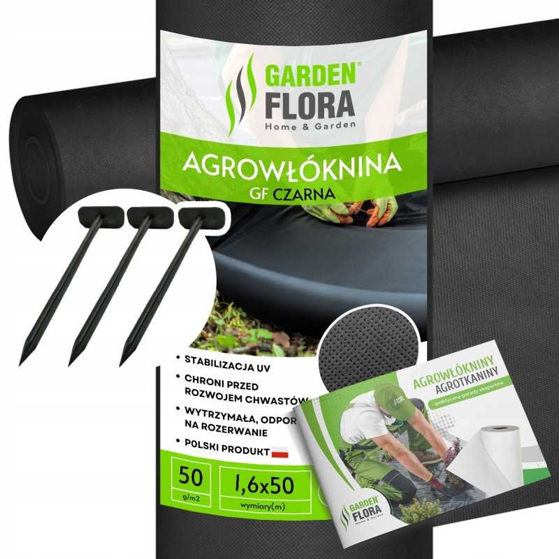 Juoda agrotekstilė piktžolėms 1,6x50m kilimėlis nuo piktžolių 50g + smeigtukai