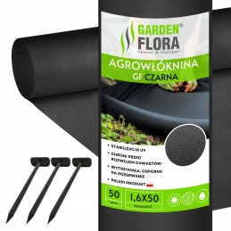 Juoda agrotekstilė piktžolėms 1,6x50m kilimėlis nuo piktžolių 50g + smeigtukai