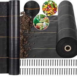 Agrotekstilė juoda stora 90g agrotekstilė piktžolėms 1,1x50m uv3% 50x inkarai