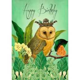 B6 atvirukas su voku gimtadienio pelėda karūnoje