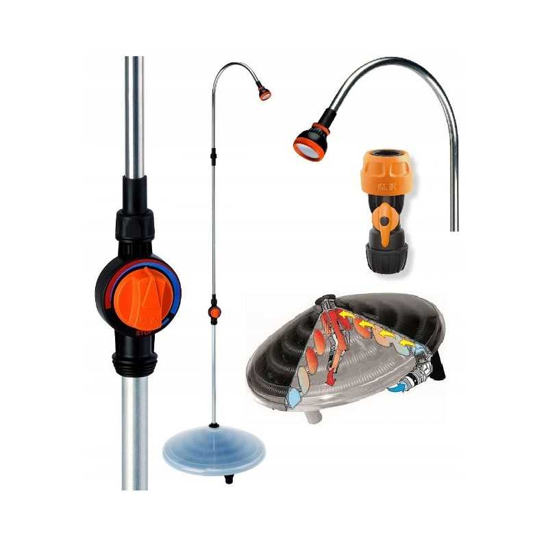 Sodo dušas, saulės dušas su šildytuvu