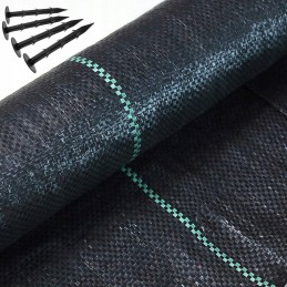 Agrotekstilė nuo piktžolių agrotekstilės pluošto neaustinis juodas kilimėlis premium 90g 1,1x50m UV 3% tvirti inkarai