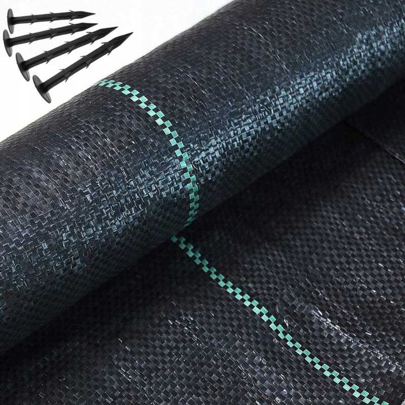 Agrotekstilė nuo piktžolių agrotekstilės pluošto neaustinis juodas kilimėlis premium 90g 1,1x50m UV 3% tvirti inkarai