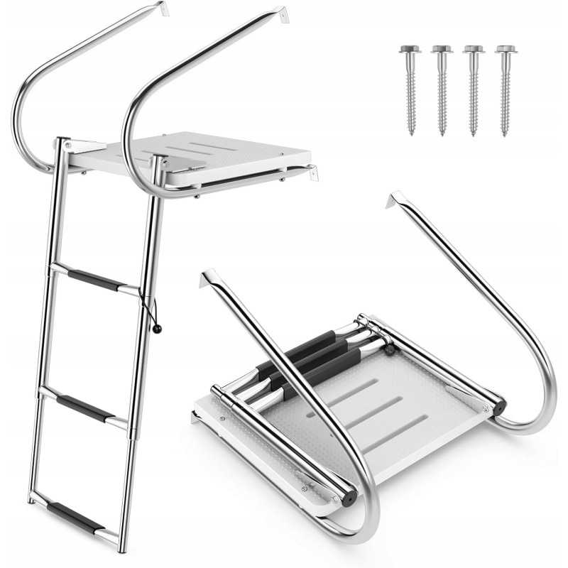 Plieninės baseino kopėčios su 3 pakopų turėklų platforma