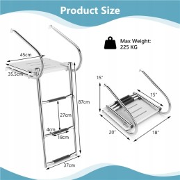 Plieninės baseino kopėčios su 3 pakopų turėklų platforma