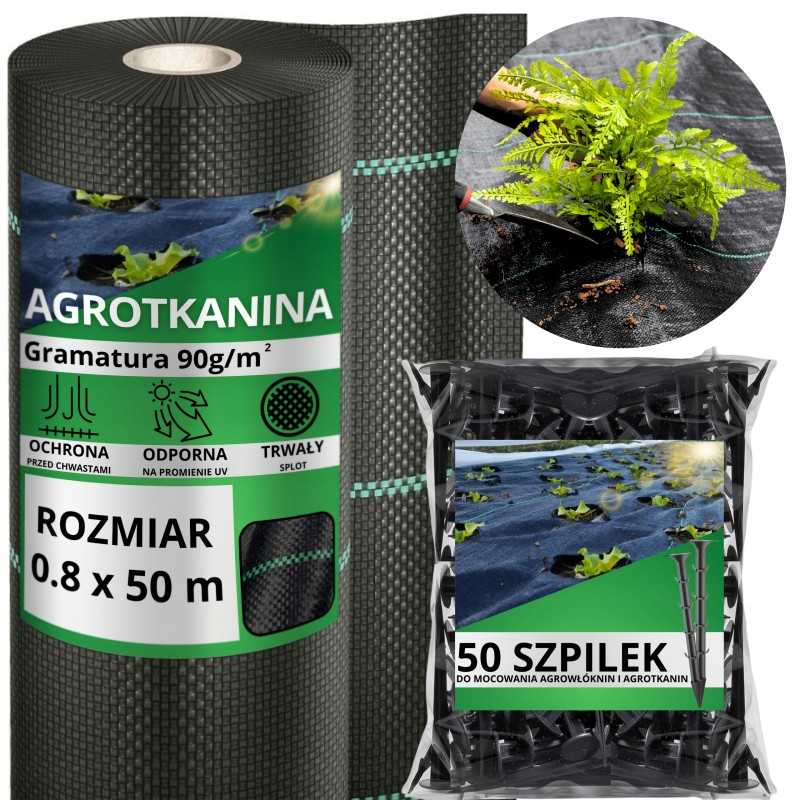 Nuo piktžolių agrotekstilė agrotekstilė 90g juoda 0,8x50m UV 3% kaiščiai