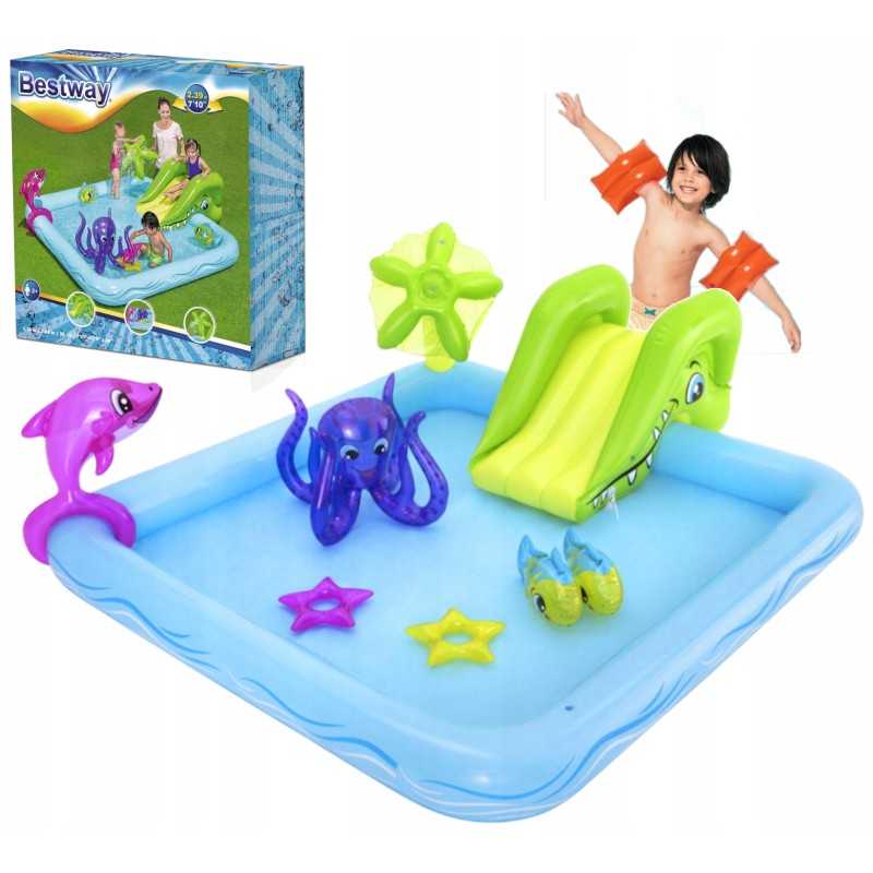 Pripučiama žaidimų aikštelė akvariumo čiuožykla 239 x 206 x 86 cm bestway 3 metai