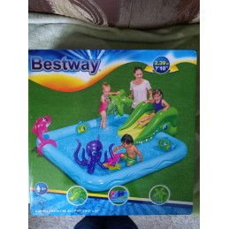 Pripučiama žaidimų aikštelė akvariumo čiuožykla 239 x 206 x 86 cm bestway 3 metai