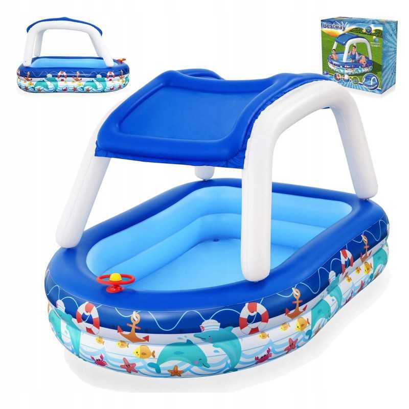 Vaikiškas pripučiamas šeimyninis sodo baseinas bestway 213x155x132 cm stogas
