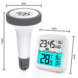 Meteorologinė stotis su žaliai mėlynu baseino termometru, atstumas 60m, potvynio jutiklis