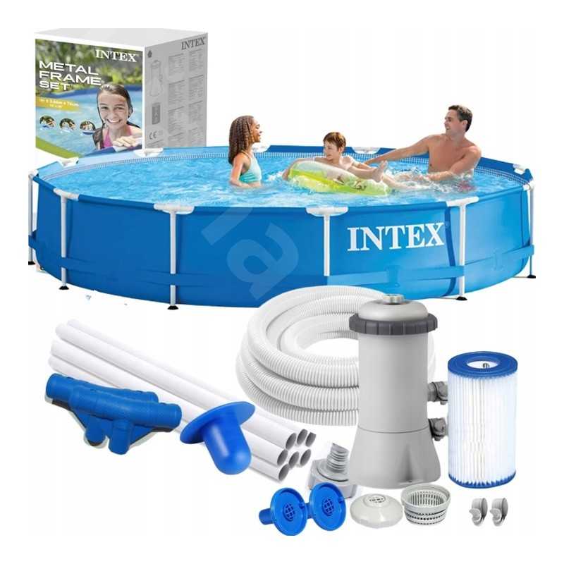 Didelis apvalaus rėmo baseinas 366 cm intex 28212np siurblių šeimos baseinas