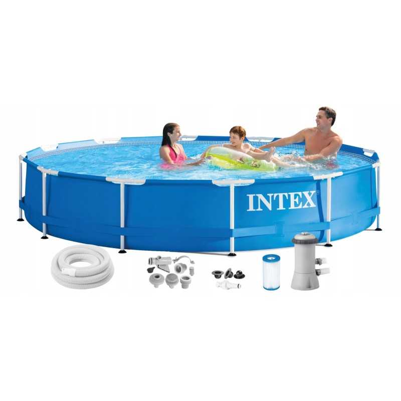 Metalinio karkaso baseinas 366x76 cm su intex 28212np filtro siurbliu
