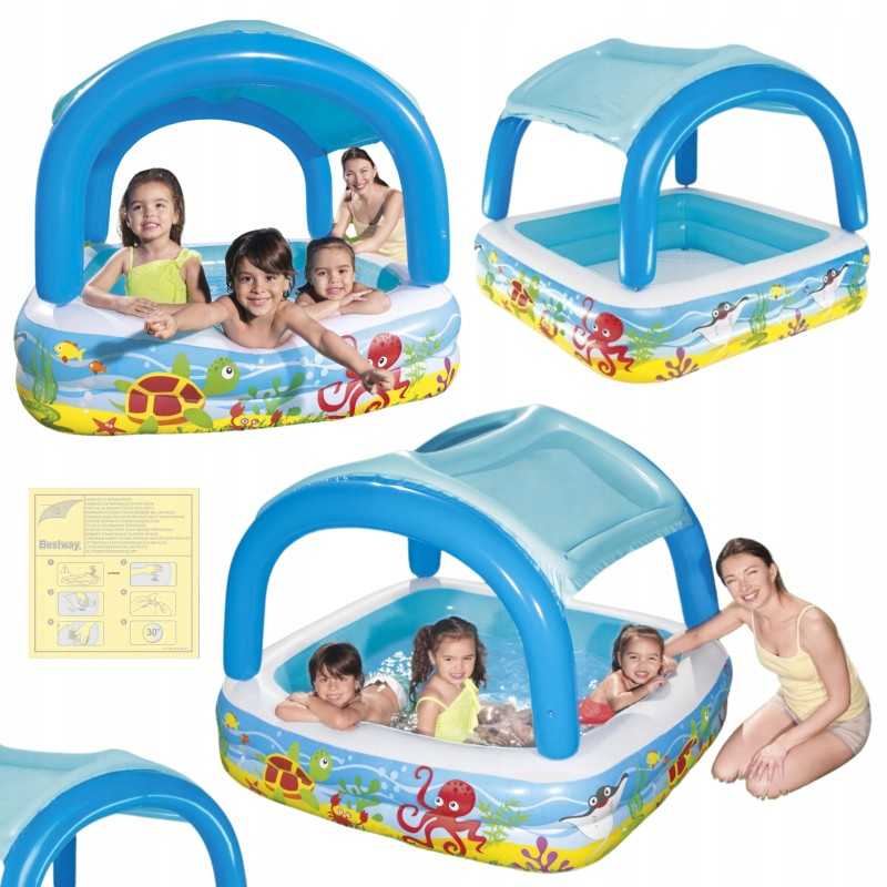 Didelis vaikų baseinas, pripučiamas sodo irklavimo baseinas su stogu