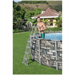 Virš žemės stovinčios baseino kopėčios, plieninės, neslystančios, spartietiškos, 5 laipteliai, 132 cm
