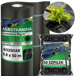 Nuo piktžolių agrotekstilė agrotekstilė 90g juoda 0,8x50m UV 3% kaiščiai