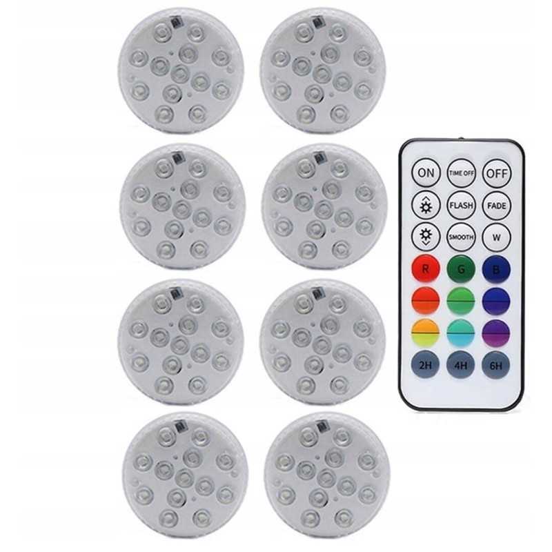 8x rgb baseino lemputė su magnetu maitinama povandenine lempute