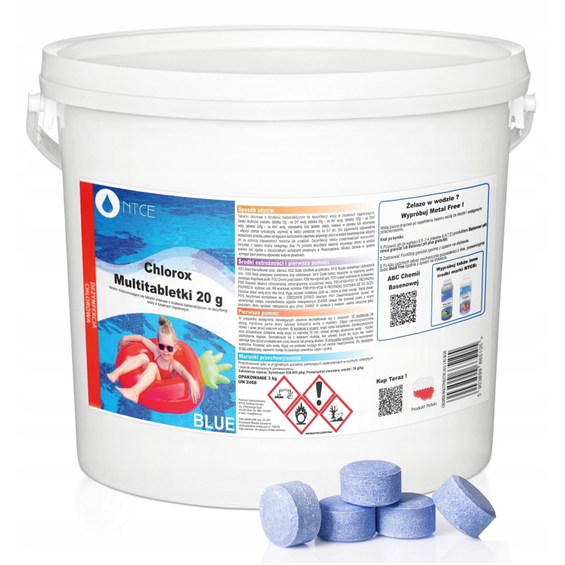 Baseinų chemikalai chloras baseinams, tabletės 20g 5kg